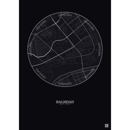 Affiche Baghdad – Poster carte de ville 2.5km | Gravura – Fond foncé