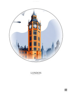 Affiche London – Poster illustration vintage – Big Ben | Gravura – Fond clair