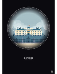 Affiche London – Poster illustration vintage – Buckingham Palace | Gravura – Fond foncé