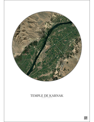 Affiche Temple De Karnak – Poster vue satellite 10km Couleur | Gravura – Fond clair