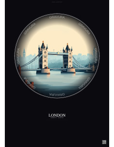 Affiche London – Poster illustration vintage – Tower Bridge | Gravura – Fond foncé