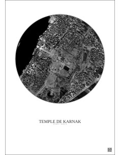 Affiche Temple De Karnak – Poster vue satellite 1km N&B | Gravura – Fond clair 2