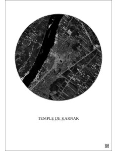 Affiche Temple De Karnak – Poster vue satellite 2.5km N&B | Gravura – Fond clair 2