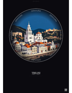 Affiche Tbilisi – Poster illustration vintage – Tbilisi | Gravura – Fond foncé