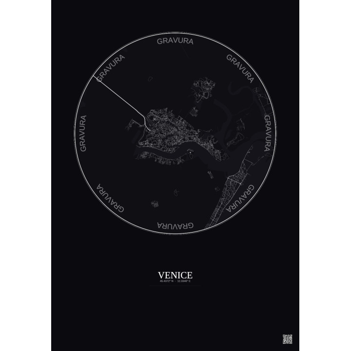 Affiche Venice – Poster carte de ville 5km | Gravura – Fond foncé