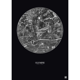 Affiche Olympie – Poster vue satellite 1km N&B | Gravura – Fond foncé