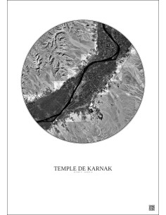 Temple De Karnak Satellite View Poster 20km B&W | Gravura – Light background 2