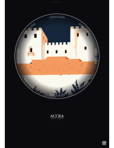 Affiche Accra – Poster illustration vintage – Fort James | Gravura – Fond foncé