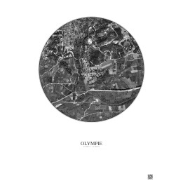 Affiche Olympie – Poster vue satellite 1km N&B | Gravura – Fond clair