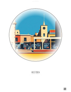 Affiche Accra – Poster illustration vintage – Makola Market | Gravura – Fond clair