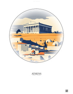 Affiche Athens – Poster illustration vintage – Athens | Gravura – Fond clair