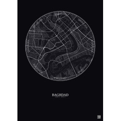 Affiche Baghdad – Poster carte de ville 6km | Gravura – Fond foncé