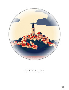 Affiche City Of Zagreb – Poster illustration vintage – Famous Viewpoint Of City Of Zagreb | Gravura – Fond clair