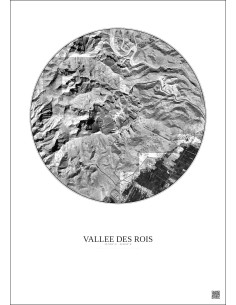 Vallee Des Rois Satellite View Poster 2.5km B&W | Gravura – Light background 2