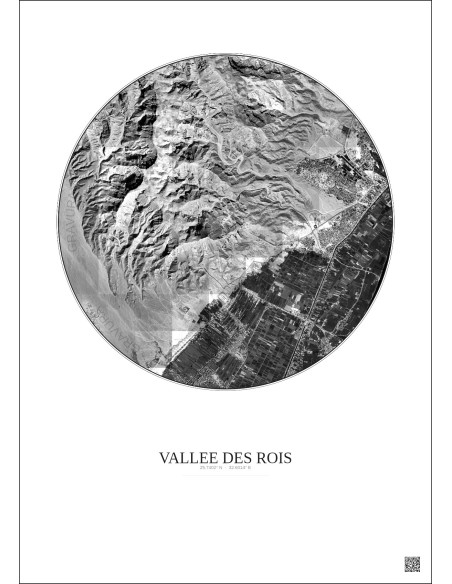 Vallee Des Rois Satellite View Poster 5km B&W | Gravura – Light background