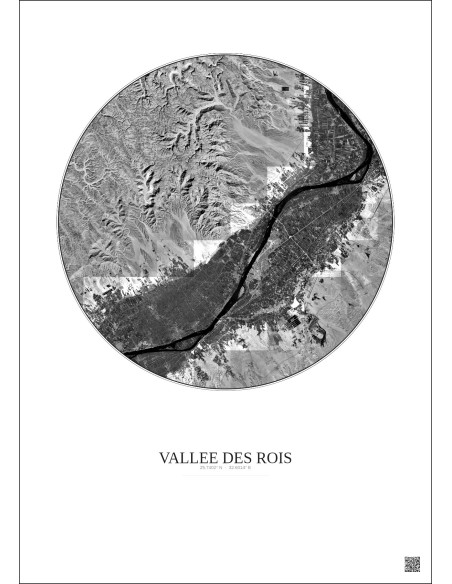 Vallee Des Rois Satellite View Poster 20km B&W | Gravura – Light background