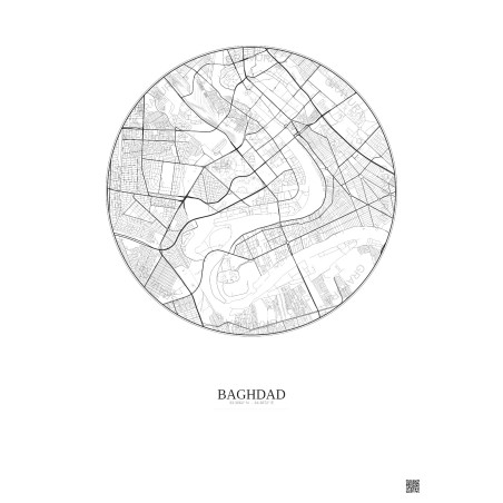 Affiche Baghdad – Poster carte de ville 6km | Gravura – Fond clair