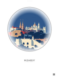 Affiche Budapest – Poster illustration vintage – Buda Castle | Gravura – Fond clair