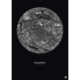 Budapest Satellite View Poster 2.5km B&W | Gravura – Dark background