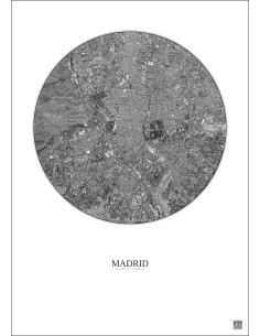 Madrid Satellite View Poster 6km B&W | Gravura – Light background 2