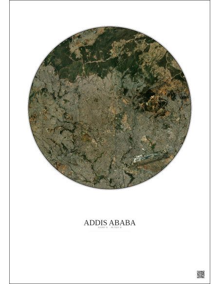 Addis Ababa Satellite View Poster 10km Color | Gravura – Light background