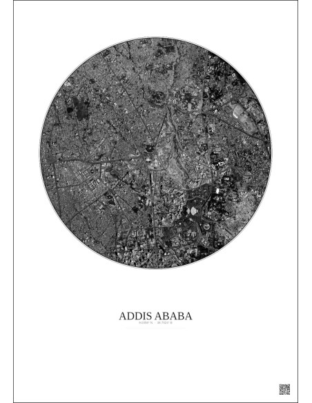 Addis Ababa Satellite View Poster 2.5km B&W | Gravura – Light background