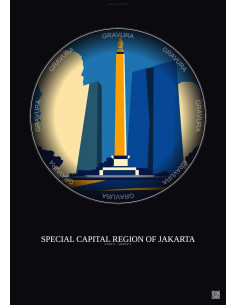 Affiche Special Capital Region Of Jakarta – Poster illustration vintage – Most Iconic Landmark Of Special Capital Region Of Jaka