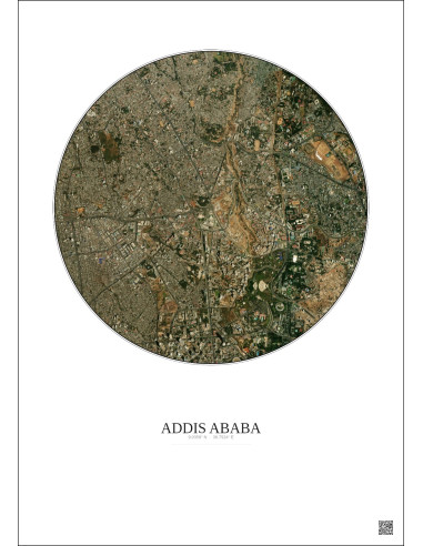 Addis Ababa Satellite View Poster 2.5km Color | Gravura – Light background