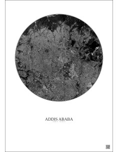 Addis Ababa Satellite View Poster 6km B&W | Gravura – Light background 2