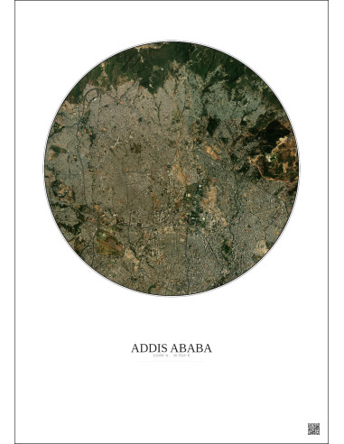 Addis Ababa Satellite View Poster 6km Color | Gravura – Light background