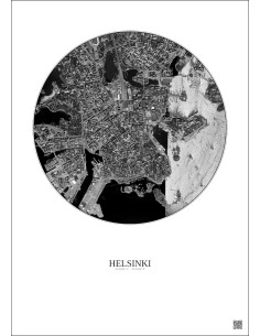 Affiche Helsinki – Poster vue satellite 2.5km N&B | Gravura – Fond clair 2