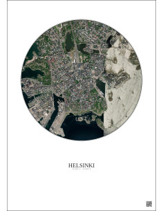 Affiche Helsinki – Poster vue satellite 2.5km Couleur | Gravura – Fond clair 2