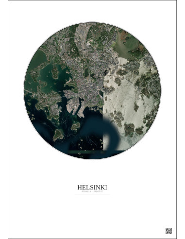Affiche Helsinki – Poster vue satellite 6km Couleur | Gravura – Fond clair
