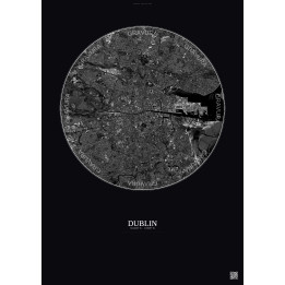 Dublin Satellite View Poster 6km B&W | Gravura – Dark background