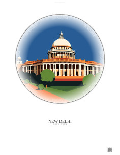 New Delhi Vintage Travel Poster – Old Parliament House | Gravura – Light background
