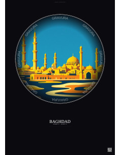 Affiche Baghdad – Poster illustration vintage – Baghdad | Gravura – Fond foncé
