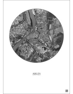 Affiche Arles – Poster vue satellite 2.5km N&B | Gravura – Fond clair 2