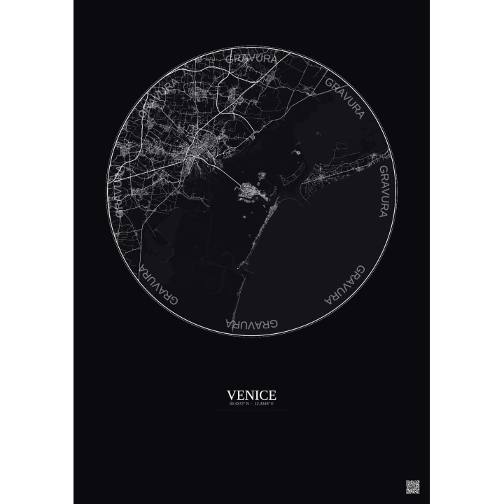 Affiche Venice – Poster carte de ville 20km | Gravura – Fond foncé