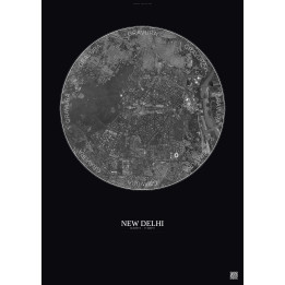 Affiche New Delhi – Poster vue satellite 6km N&B | Gravura – Fond foncé