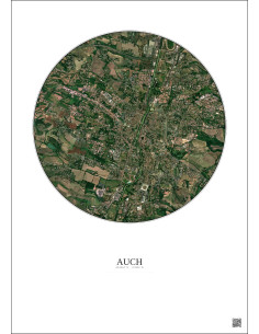 Affiche Auch – Poster vue satellite 2.5km Couleur | Gravura – Fond clair 2