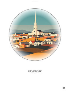 Reykjavik Vintage Travel Poster – Famous Viewpoint Of Reykjavik | Gravura – Light background