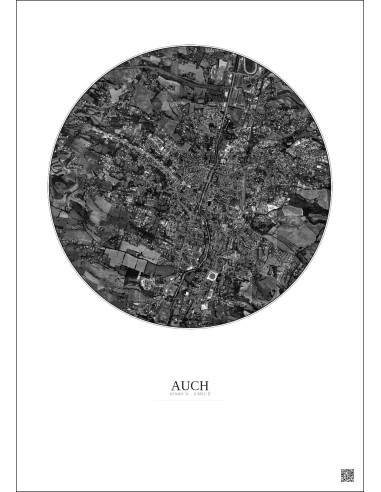 Auch Satellite View Poster 2.5km B&W | Gravura – Light background