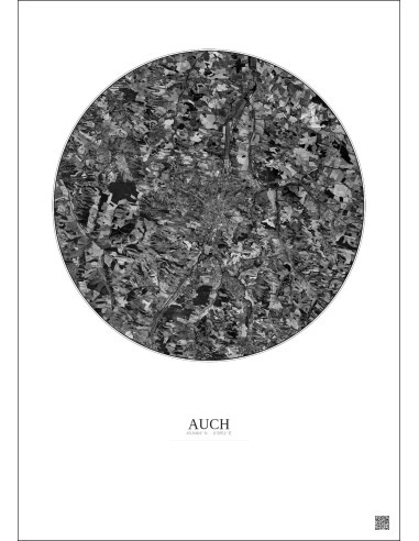 Auch Satellite View Poster 10km B&W | Gravura – Light background