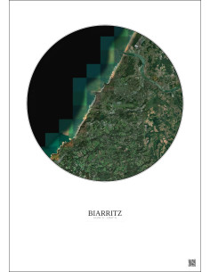 Biarritz Satellite View Poster 10km Color | Gravura – Light background 2