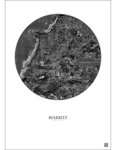 Biarritz Satellite View Poster 2.5km B&W | Gravura – Light background 2
