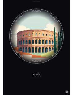 Affiche Rome – Poster illustration vintage – Colosseum | Gravura – Fond foncé