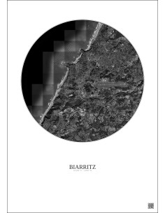 Biarritz Satellite View Poster 5km B&W | Gravura – Light background 2