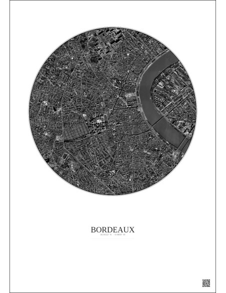 Bordeaux Satellite View Poster 2.5km B&W | Gravura – Light background