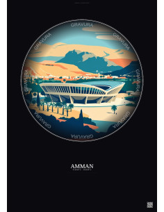 Affiche Amman – Poster illustration vintage – Amman International Stadium | Gravura – Fond foncé