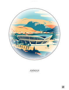 Affiche Amman – Poster illustration vintage – Amman International Stadium | Gravura – Fond clair